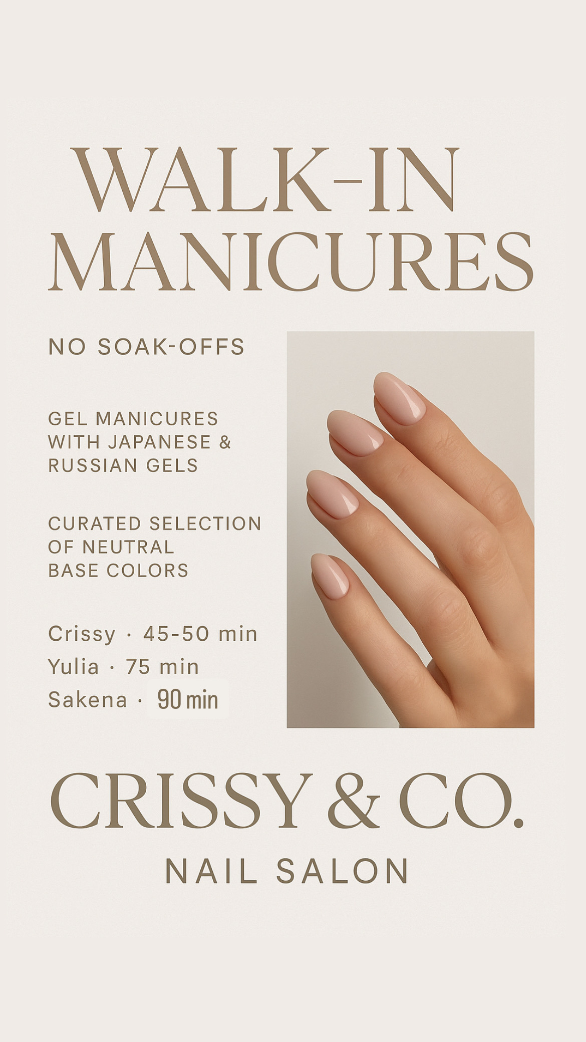 A flyer advertising Walk-In Manicures